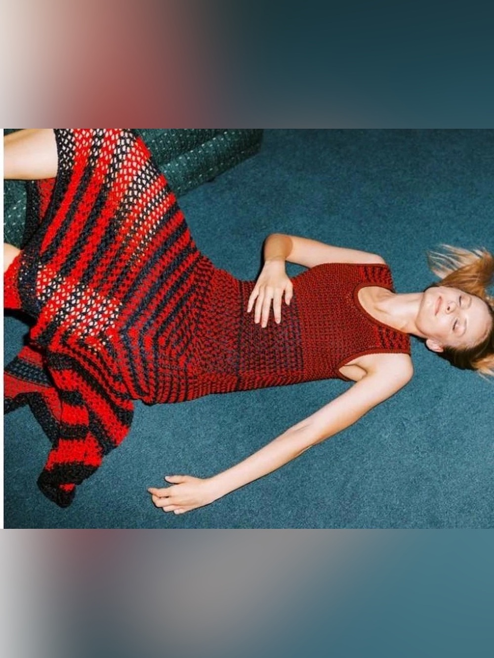 Zara Red and Black Sleeveless Striped Linen Crochet Maxi Dress Medium